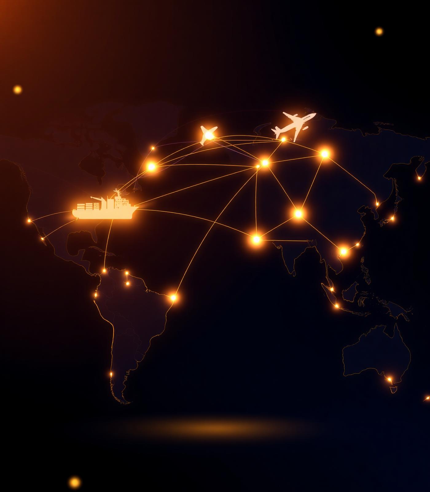 Global trade network connecting continents
