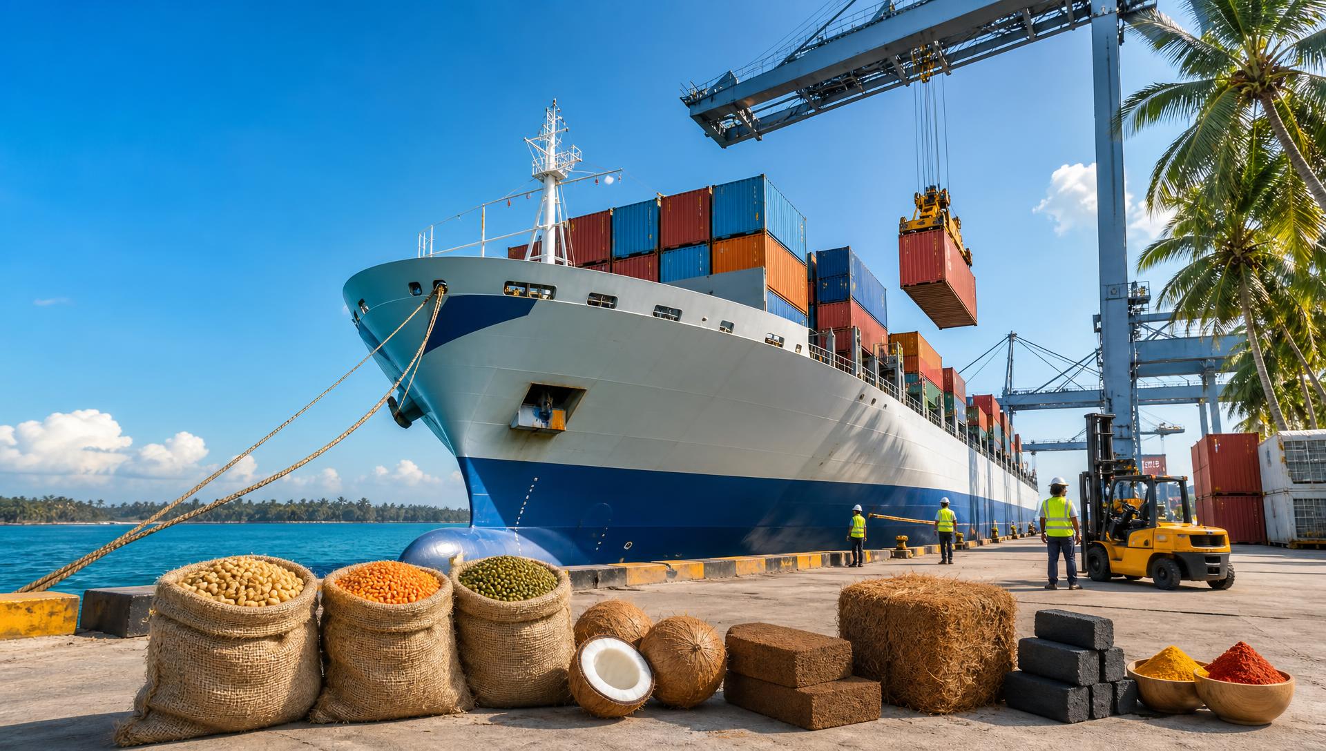 International shipping port with cargo containers